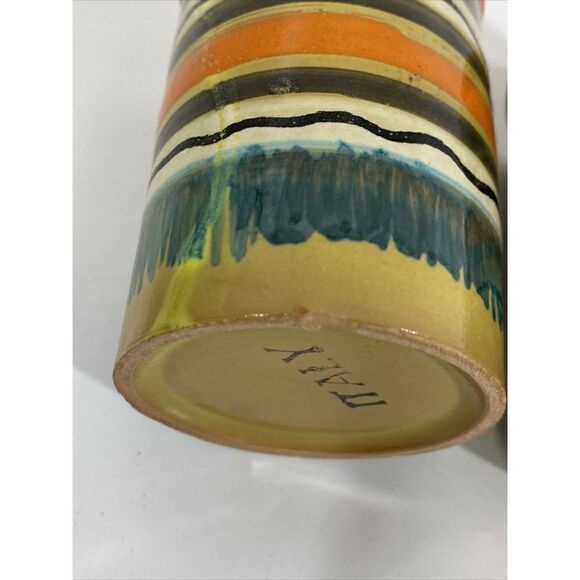 Vintage Italian Art Pottery Midcentury 60s Pitcher Cup Set Striped - Picture 13 of 16